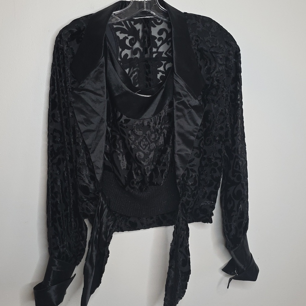 Audrey Ma Black Sheer 2 Piece Top Set Satin And Sheer Vintage 80s 90s - Picture 3 of 10